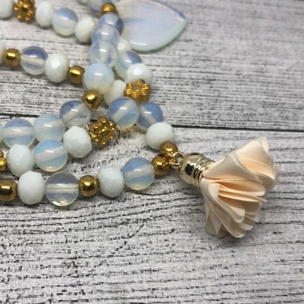 Bundle lot 3 opalite beaded charm bracelets statement boho festival layering